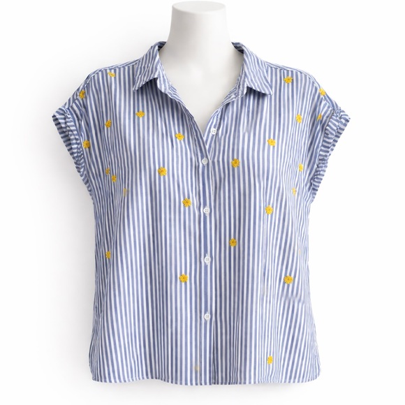 Velvet Heart Tops - Size 1X Velvet Heart Women’s Blue Stripe Floral Button Top 80s